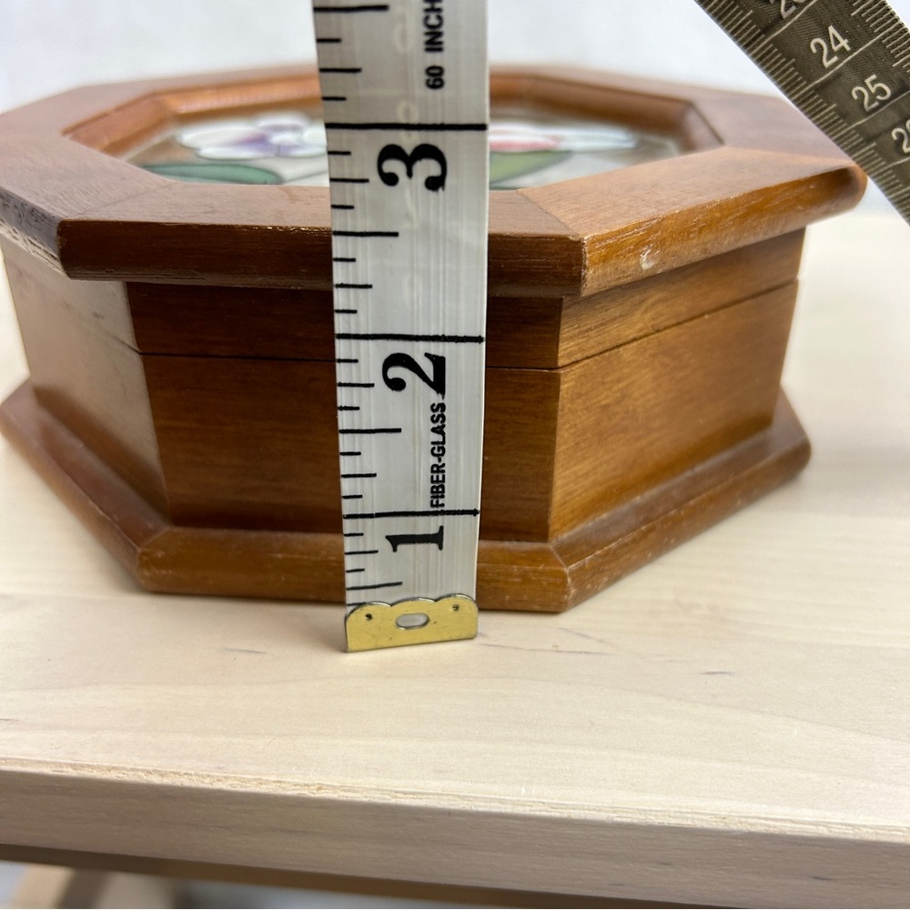 Floral Stained Glass Wooden Jewellery Box 7"x7" - Picture 5 of 5